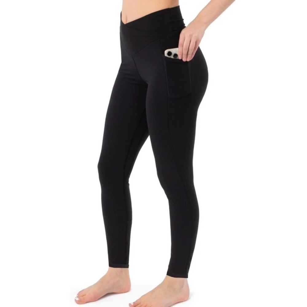 Satina Leggings Women Small Black New High Waisted Pockets V-Cross C319